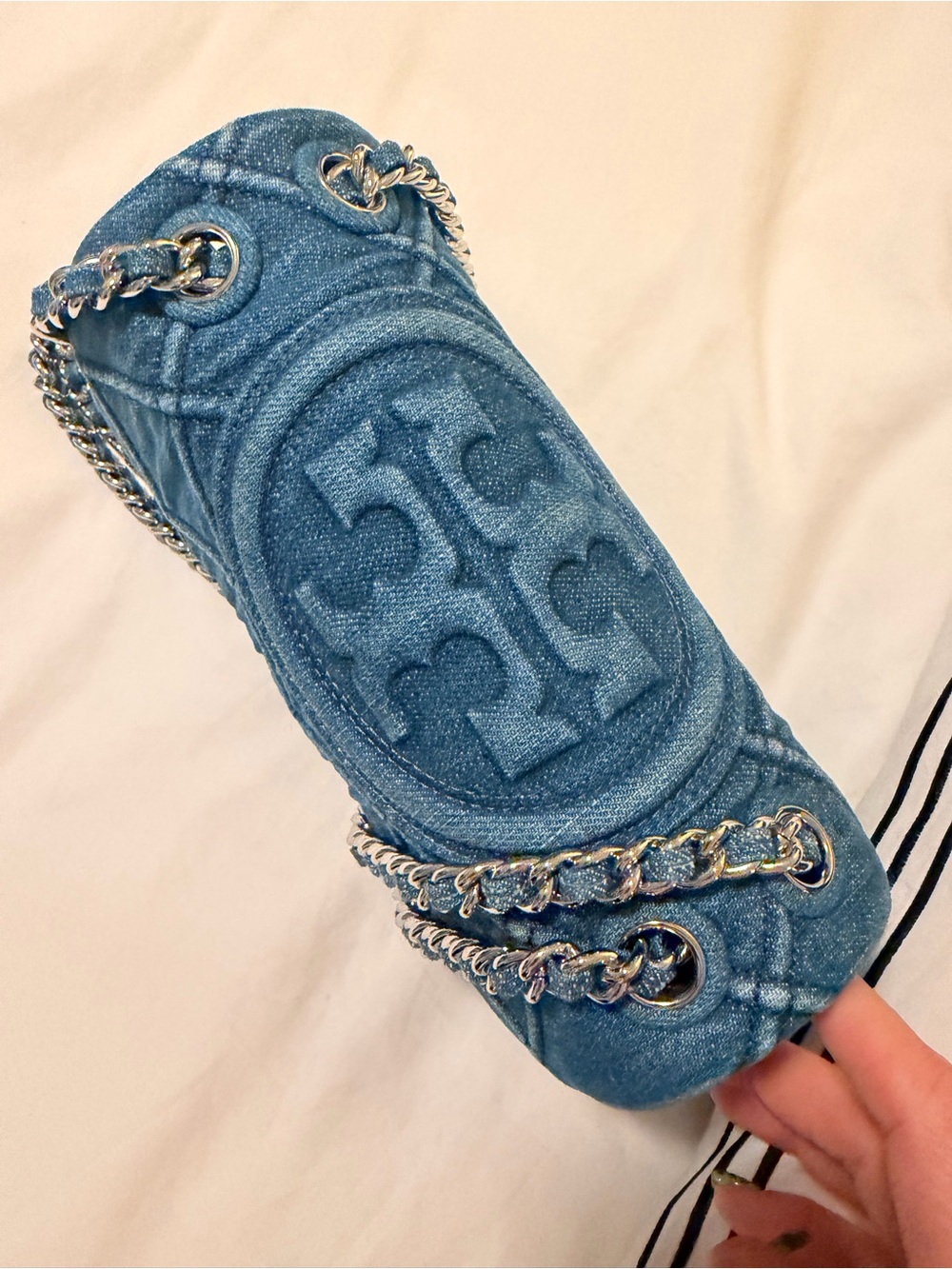 NWOT TORY BURCH SMALL FLEMING SOFT DENIM CONVERTIBLE SHOULDER BAG - Picture 8 of 12